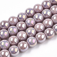 Electroplate Opaque Glass Beads Strands, AB Color Plated, Round, Rosy Brown, 6~6.5mm, Hole: 1.4mm, about 67~70pcs/strand, 14.76 inch~15.16 inch(37.5~38.5cm)(GLAA-T032-P6mm-AB07)