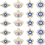 40Pcs 4 Style Alloy Enamel Pendants, with Crystal Rhinestone, Light Gold, Cadmium Free & Lead Free, Evil Eye, Light Gold, Blue, 14.5~19x15~21.5x2~3mm, hole: 1.6~2mm, 10pcs/style(FIND-FH0003-93)