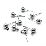 304 Stainless Steel Stud Earring Findings, with Loop, Earring Posts, Stainless Steel, 16x8x5mm, Pin: 0.8mm, Hole: 1mm(X-STAS-E026-2)