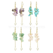 4Pairs 4 Styles Natural & Synthetic Mixed Gemstone Chips & Shell Pearl Dangle Earrings, Cluster Earrings, 68~69.5mm, 1 Pair/style(EJEW-TA00273)