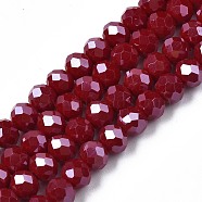 Electroplate Glass Beads Strands, Pearl Luster Plated, Faceted, Rondelle, Dark Red, 3.5~3.8x3mm, Hole: 0.4mm, about 113~115pcs/strand, 32.5~33cm(EGLA-A044-P3mm-A02)