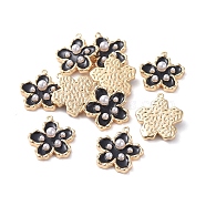 Enamel Pendants, with Brass Findings and Acrylic Pearl, Real 18K Gold Plated, Flower, Black, 16.5x15x4mm, Hole: 1mm(KK-G377-05G-02)