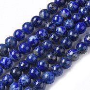 Natural Lapis Lazuli Beads Strands, Round, 6.5~7mm, Hole: 0.6mm, about 60pcs/strand, 15.35 inch~15.55 inch(39~39.5cm)(X-G-I258-01)