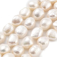 Natural Cultured Freshwater Pearl Beads Strands, Two Sides Polished, Grade 3A+, Snow, 9~10mm, Hole: 0.7mm, about 17~18pcs/strand, 6.69~6.89 inch(17~17.5cm)(PEAR-P062-30B)