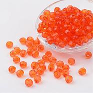 Transparent Acrylic Beads, Faceted Round, Dark Orange, 10mm, Hole: 1mm, about 900pcs/500g(DB10MM-08)