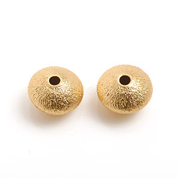 Matte Style Brass Textured Beads, Long-Lasting Plated, Rondelle, Real 14K Gold Plated, 7x4.5mm, Hole: 1.5mm(KK-L155-10A)