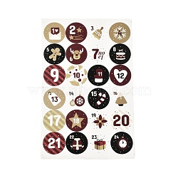 Christmas Theme Round Paper Gift Tag Self-Adhesive Stickers, Number1~24 Countdown Labels, for Gift Packaging, Number, 31x20x0.02cm, Stickers: 45mm In Diameter, 24pcs/sheet(DIY-K032-82E)