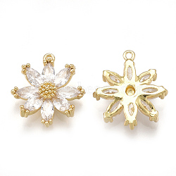 Brass Micro Pave Cubic Zirconia Pendants, Daisy, Clear, Real 18K Gold Plated, 15.5x14x3.5mm, Hole: 0.8mm(KK-S348-163)