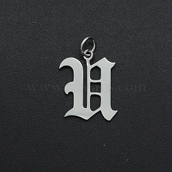 304 Stainless Steel Pendants, with Jump Ring, Old English, Letter, Laser Cut, Stainless Steel Color, Letter.U, 16.5x13x1mm, Hole: 3mm(A-STAS-R111-JA565-U)