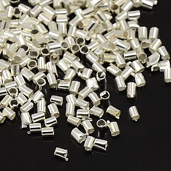 Brass Crimp Beads, Tube, Silver Color Plated, 1.5x1.5mm, Hole: 1mm(KK-R077-1.5mm-S)
