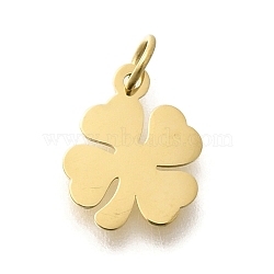 Ion Plating(IP) 304 Stainless Steel Charms, with Jump Ring, Clover Charm, Real 14K Gold Plated, 10x8x0.5mm, Hole: 2.5mm(STAS-K263-58A-G)