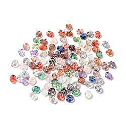 Transparent Glass Beads, Oval  with Flower Pattern, Mixed Color, 18x15x8mm, Hole: 1.2mm(GLAA-O023-10)