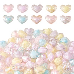 180Pcs 10 Colors Transparent Acrylic Beads, Bead in Bead, Heart, Mixed Color, 13x17x9.5mm, Hole: 2.5mm, about 18pcs/color(TACR-SZ0001-11)