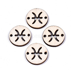 Unfinished Natural Poplar Wood Links Connectors, Laser Cut, Flat Round with Constellation, Pisces, 19.5x2.5mm, Hole: 2mm(WOOD-S045-139A-11)