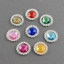Faceted Dome/Half Round Brass Acrylic Rhinestone Shank Buttons, with Grade A Crystal Rhinestones, 1-Hole, Silver Color Plated Metal Color, Mixed Color, 14.5x3mm, Hole: 1mm(RB-S020-02-M3)