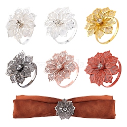 Gorgecraft 12 Pcs 6 Colors Alloy Napkin Rings, Napkin Holder Adornment, Restaurant Daily Accessiroes, Flower, Mixed Color, 52x52mm, 2pcs/color(AJEW-GF0002-70)