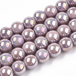 Electroplate Opaque Glass Beads Strands, AB Color Plated, Round, Rosy Brown, 6~6.5mm, Hole: 1.4mm, about 67~70pcs/strand, 14.76 inch~15.16 inch(37.5~38.5cm)(GLAA-T032-P6mm-AB07)