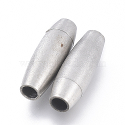 Tarnish Resistant 304 Stainless Steel Magnetic Clasps with Glue-in Ends, Oval, Stainless Steel Color, 19x6x6mm, Hole: 3mm(STAS-D242-02P-B)