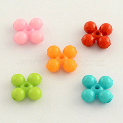 Opaque Acrylic Beads, Flower, Mixed Color, 11x11x4.5mm, Hole: 2mm, about 1670pcs/500g(SACR-Q099-M74)