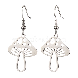 Non-Tarnish 304 Stainless Steel Dangle Earrings for Women, Hollow Mushroom, Stainless Steel Color, 42x19.5mm(EJEW-JE05851-02)