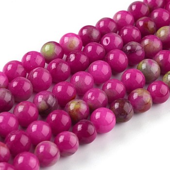 Natural White Jade Beads, Round, Dyed, Camellia, 8mm, Hole: 1mm, about 49pcs/strand, 15.16''(38.5cm)