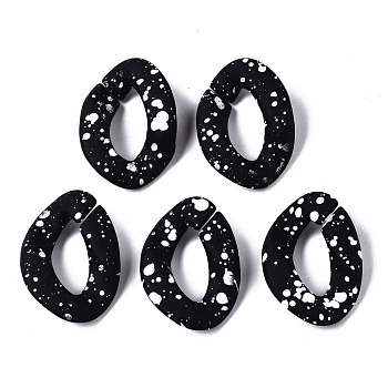 Spray Painted CCB Plastic Linking Rings, Quick Link Connectors, for Jewelry Chain Making, Oval Twist, Black, 28x20x6.5mm, Inner Diameter: 7.5x15mm