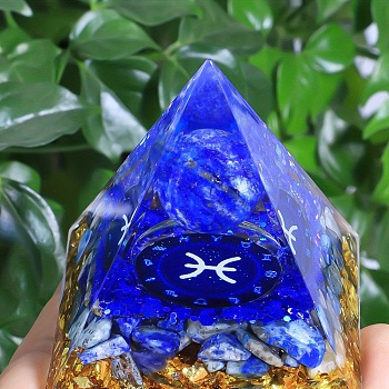 Orgonite Pyramid Resin Energy Generators, Reiki Natural Sodalite Chips Inside for Home Office Desk Decoration, Pisces, 50mm