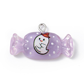 Translucent Resin Pendants, Halloween Candy Charms, with Platinum Tone Iron Loops, Thistle, 18.5x31x6mm, Hole: 2mm