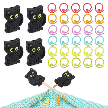 Cat Food Grade Eco-Friendly Silicone Knitting Needle Stoppers, Baking Painted Zinc Alloy Knitting Stitch Marker Rings, Mixed Color, 14.5~28x14.5~21x1~9mm, Hole: 2.2mm