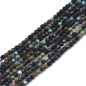 Natural Green Turquoise Beads Strands, Round, Faceted(32 Facets), 2mm, Hole: 0.5mm, about 191~192pcs/strand, 15.35 inch~15.55 inch(39~39.5cm)