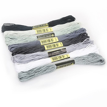 8 Skeins 8 Colors Gradient Color 6-Ply Cotton Embroidery Floss, Cross-stitch Threads, for DIY Sewing, Gray, 1.2mm, about 8.20 Yards(7.5m)/skein, 1 skein/color