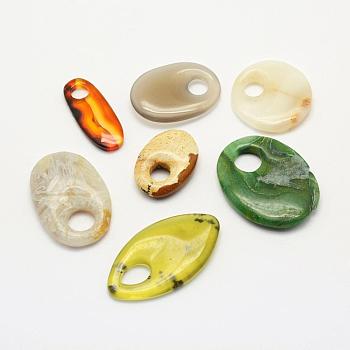 Natural Mixed Stone Pendants, Large Hole Pendants, Oval, 24~39x11~27x2~6mm, Hole: 6~8mm