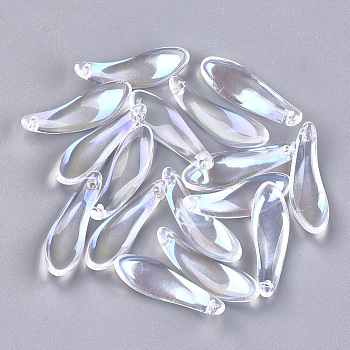 Transparent Glass Pendants, AB Color Plated, Leaf, Clear AB, 26x8.5x3.5mm, Hole: 0.5mm