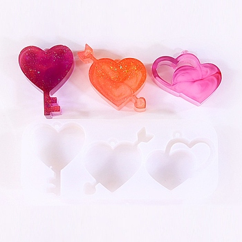 DIY Pendant Silicone Molds, Resin Casting Molds, Heart, White, 55x137x15.5mm, Hole: 2.6mm, Inner Diameter: 43~51x39~50mm