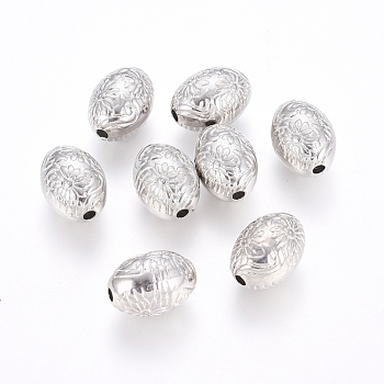 CCB Plastic Beads, Oval with Flower, Platinum, 14.5x10.5mm, Hole: 2mm