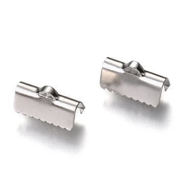 Unicraftale 304 Stainless Steel Ribbon Crimp Ends, Rectangle, Stainless Steel Color, 7.5x13x6mm, Hole: 1x1mm, 4mm Inner Diameter