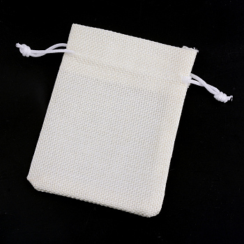 Polyester Imitation Burlap Packing Pouches Drawstring Bags, Creamy White, 12x9cm