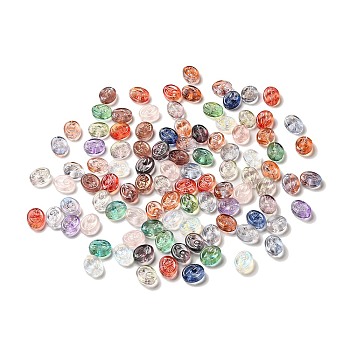 Transparent Glass Beads, Oval  with Flower Pattern, Mixed Color, 18x15x8mm, Hole: 1.2mm