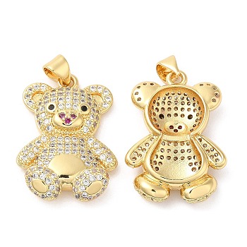 Brass Micro Pave Cubic Zirconia Pendants, Lead Free & Cadmium Free, Bear Charms, Real 18K Gold Plated, 27x19x5mm, Hole: 5.2x3.4mm