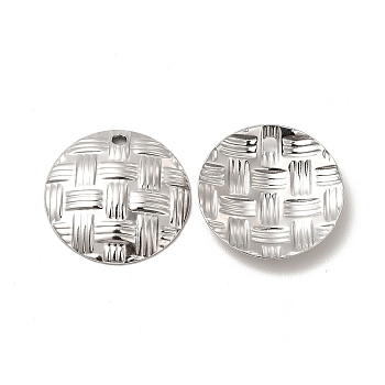 304 Stainless Steel Pendants, Flat Round Charm, Stainless Steel Color, 20x3mm, Hole: 1.8mm