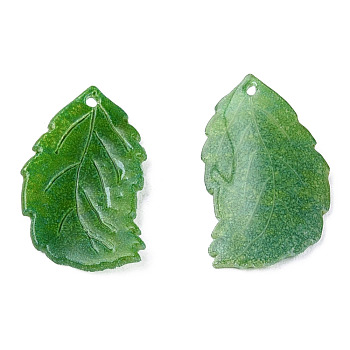 Plastic Pendants, Leaf, Green, 19x11x2mm, Hole: 0.9mm