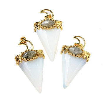 Synthetic Opalite Big Pendants, with Brass Findings, Triangle, Golden, 53~58x28~29x16~18mm, Hole: 5x7mm