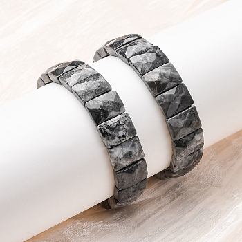 Rectangle Natural Map Stone Beads Stretch Bracelets for Women Men, Bead: 15~16x11~12mm, Inner Diameter: 2-3/8 inch(6cm)