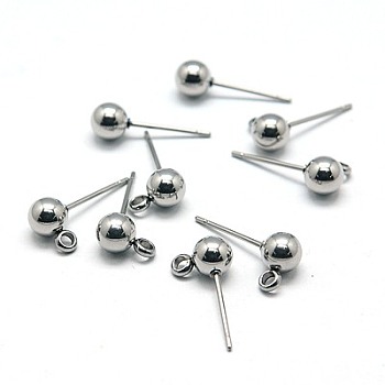 304 Stainless Steel Stud Earring Findings, with Loop, Earring Posts, Stainless Steel, 16x8x5mm, Pin: 0.8mm, Hole: 1mm
