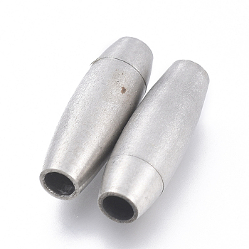 304 Stainless Steel Magnetic Clasps with Glue-in Ends, Oval, Stainless Steel Color, 19x6x6mm, Hole: 3mm