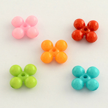 Opaque Acrylic Beads, Flower, Mixed Color, 11x11x4.5mm, Hole: 2mm, about 1670pcs/500g