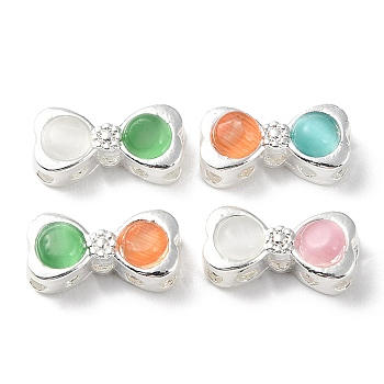 Rack Plating Alloy Beads, with Glass, Cadmium Free & Lead Free, Bowknot, Mixed Color, 6x13x5mm, Hole: 1.6mm