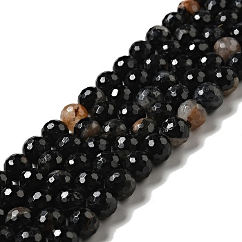 Natural Tourmaline Beads Strands, Round, Faceted, 8~8.5mm, Hole: 1.2~1.4mm, about 45~48pcs/strand, 14.65''~15.08''(37.2~38.3cm)