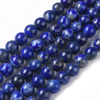 Natural Lapis Lazuli Beads Strands, Round, 6.5~7mm, Hole: 0.6mm, about 60pcs/strand, 15.35 inch~15.55 inch(39~39.5cm)