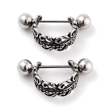 Flower 316 Surgical Stainless Steel Shield Barbell Hoop Earrings, Cartilage Earrings for Women, Antique Silver, 12x7mm